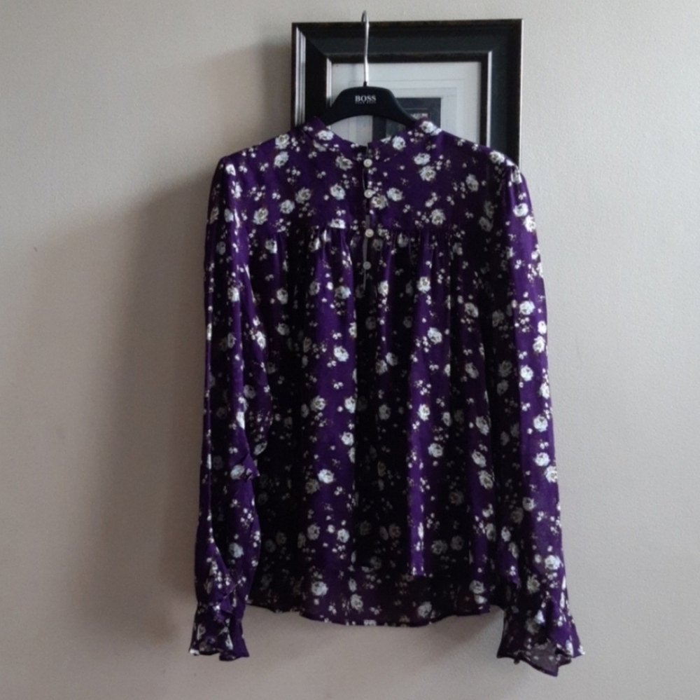 Zara Purple Floral Long-Sleeve Blouse